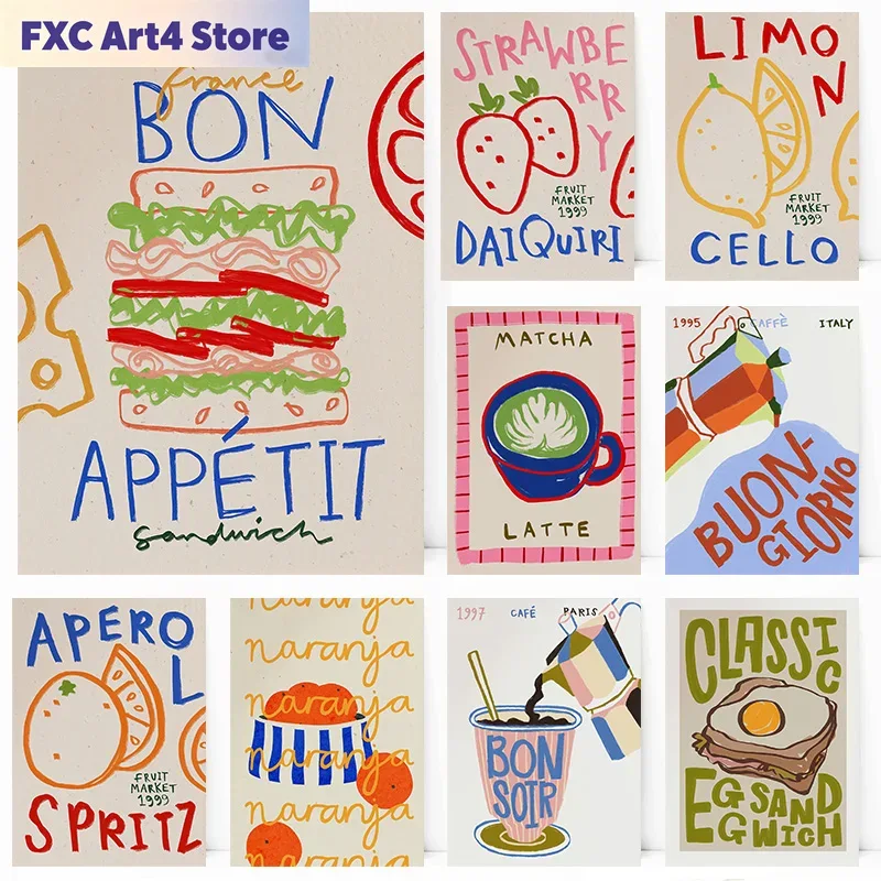 Kitchen Baking Wall Art - Bezramowy Plakat Kuchenny z Ciastem, Chlebem,