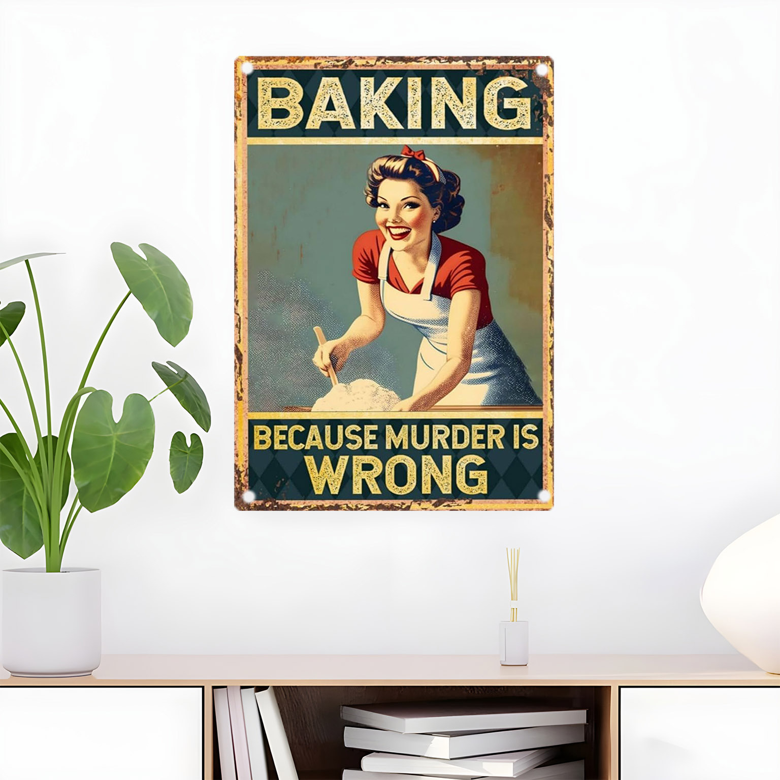 Kitchen Baking Wall Art - Zabawny metalowy szyld z cytatem o